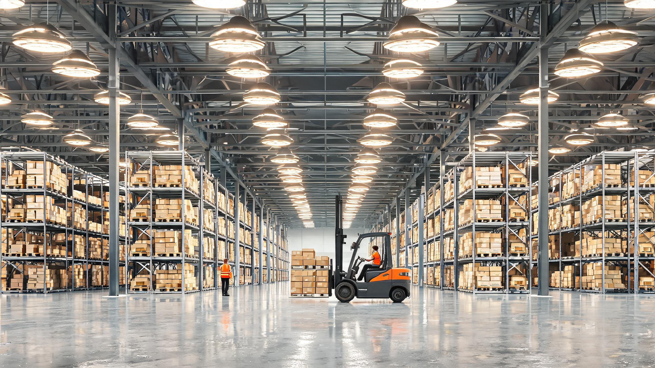 UFO LED high bay lights in a warehouse
